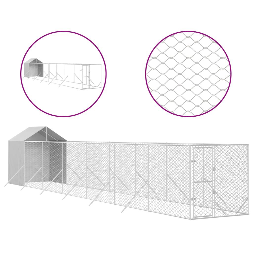 vidaXL Perrera de exterior con toldo acero galvanizado plata 2x2x2,5 m, , large Imagen numero 11